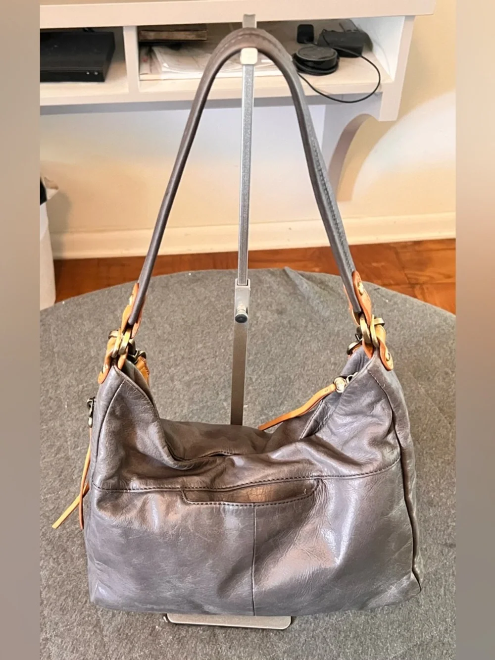 HOBO Delilah Gray Leather Convertible Satchel Hobo Bag Orig $288